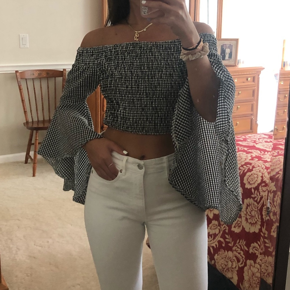 LF Gingham Flared Top